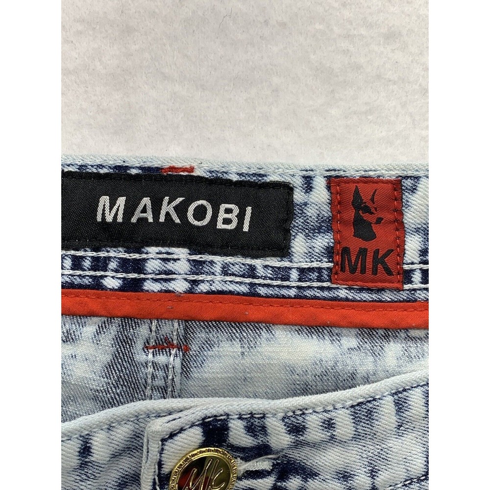 Makobi Denim Jeans Men's 40X32 Stonewash Moto Biker Factory Distressed Destroyed - Picture 15 of 16